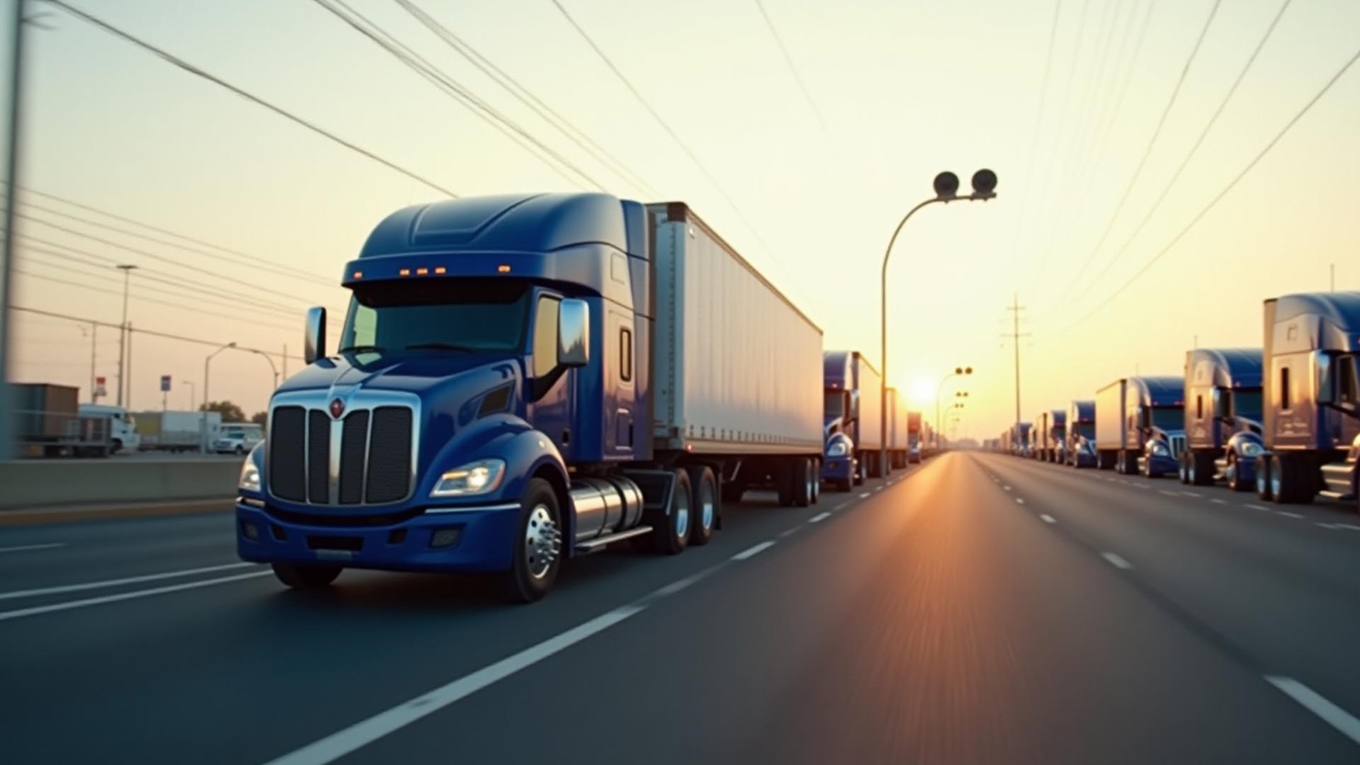 Heavy-duty Amir's Trucking fleet at the Laredo international border crossing