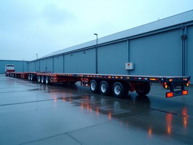 Amir's Trucking fleet showcasing various flatbed and drop-deck trailers
