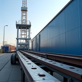 Extendable flatbed transporting steel beams