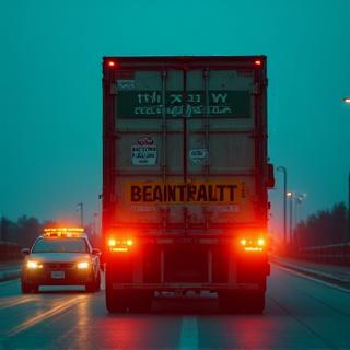 Truck with pilot car navigating tight turn