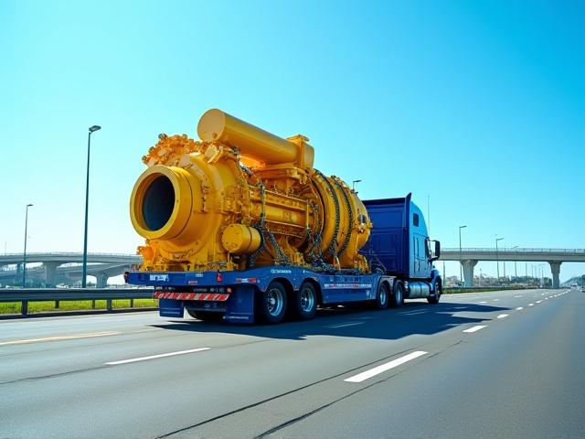 Amir's Trucking heavy haul rig transporting oversized industrial generator